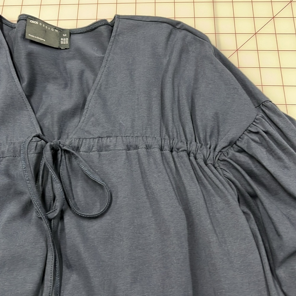 ASOS Peasant Tiered Oversized V-Neck Drawstring Chest 3/4 SLV Navy Mini 6 Tall - Picture 8 of 15